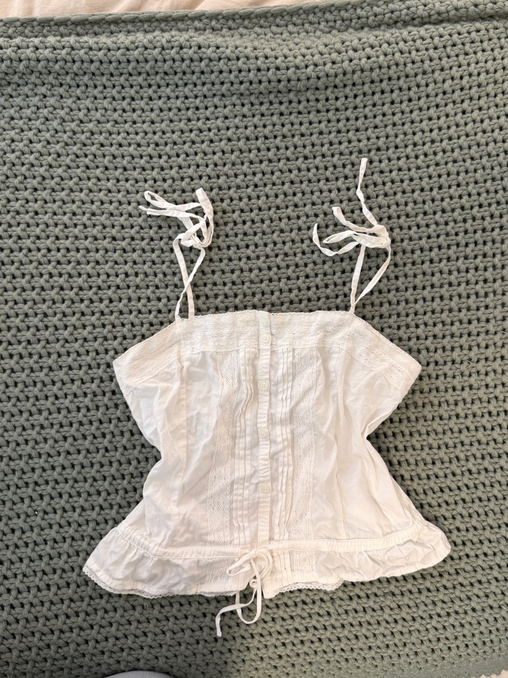Brandy Melville White Tie-Strap Lace Tank